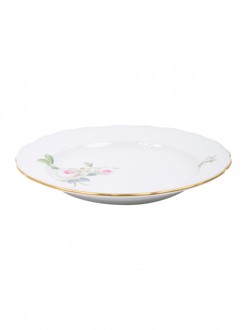 Тарелка обеденная из фарфора с цветочным узором и золотой окантовкой   Meissen - Обтравка1