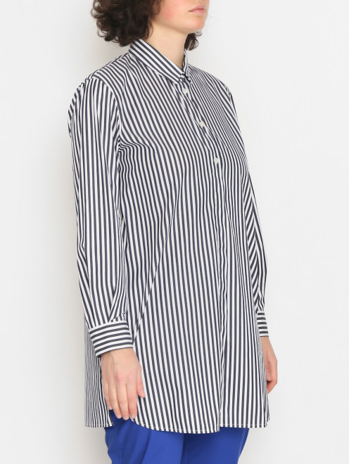 Рубашка из смешанного хлопка с узором полоска Marina Rinaldi - МодельВерхНиз