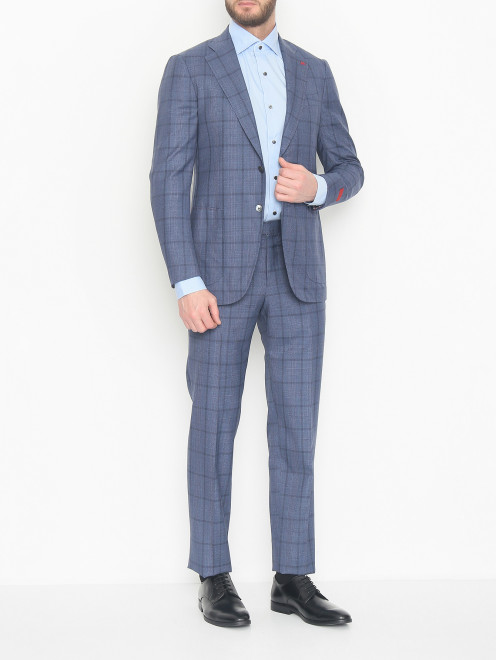 Костюм из шерсти с узором Isaia - МодельОбщийВид