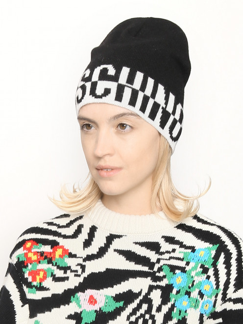 Шапка из смешанной шерсти с узором Moschino - МодельОбщийВид
