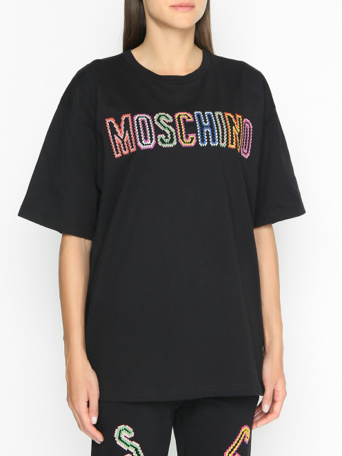 Хлопковая футболка с вышивкой Moschino - МодельВерхНиз
