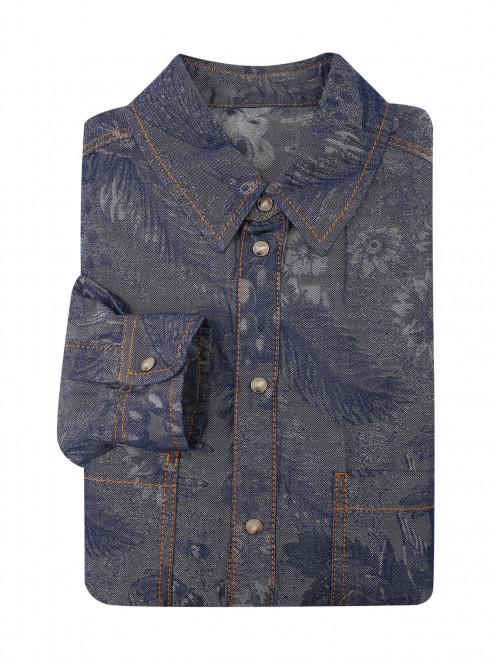 Рубашка из хлопка и льна с узором Etro - Общий вид