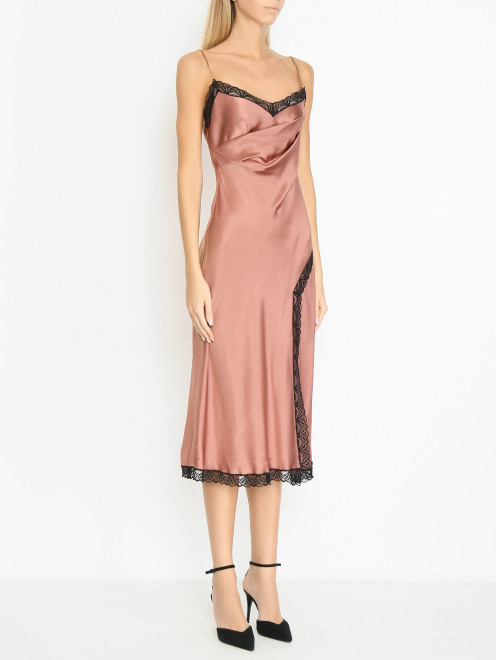 Атласное платье-комбинация с кружевными вставками Alberta Ferretti - МодельВерхНиз