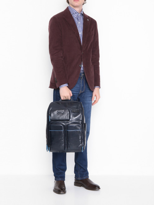 Рюкзак из кожи и текстиля с контрастной отделкой Piquadro - МодельОбщийВид