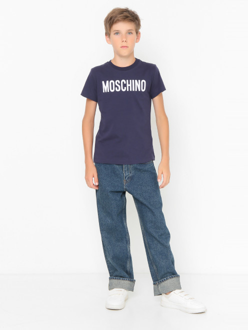 Футболка из хлопка с логотипом Moschino - МодельОбщийВид