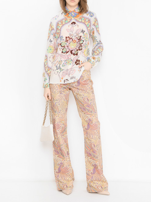 Джинсы из хлопка с узором Etro - МодельОбщийВид
