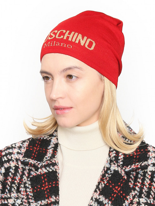 Шапка мелкой вязки с логотипом Moschino - МодельОбщийВид