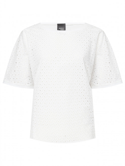 Блуза свободного кроя из хлопка с вышивкой ришелье Persona by Marina Rinaldi - Общий вид