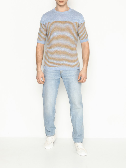 Футболка из льна с узором LARDINI - МодельОбщийВид