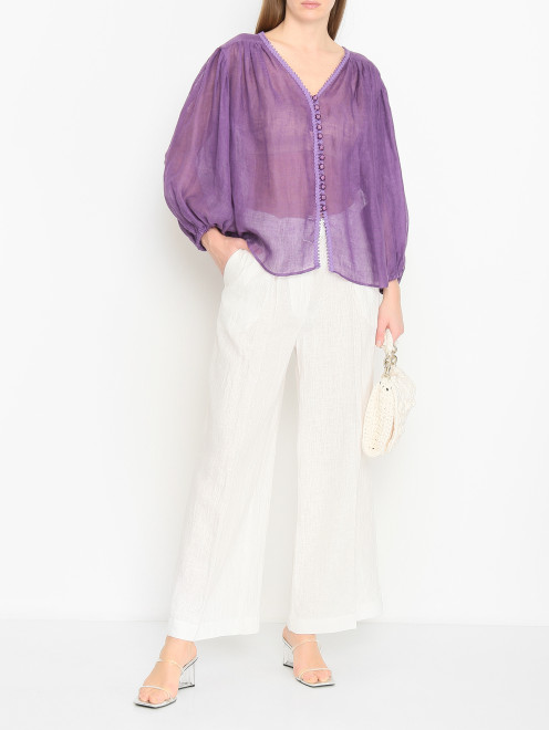 Блуза в бохо-стиле из льна Luisa Spagnoli - МодельОбщийВид