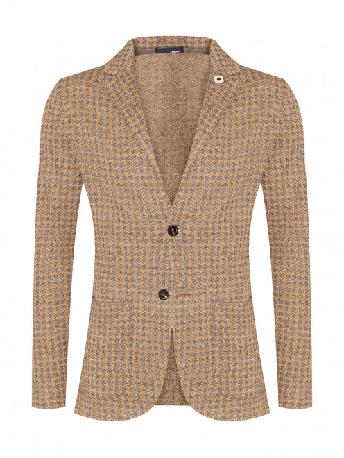 Пиджак из льна и шелка в гусиную лапку LARDINI - Общий вид
