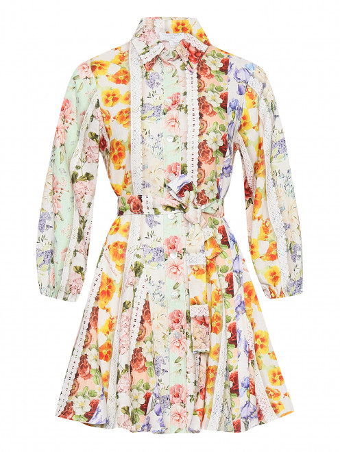 Платье-мини из льна с цветочным узором Positano Couture - Общий вид