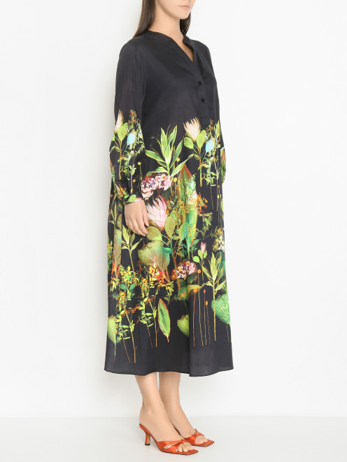 Платье-макси из хлопка с цветочным принтом Marina Rinaldi - МодельВерхНиз