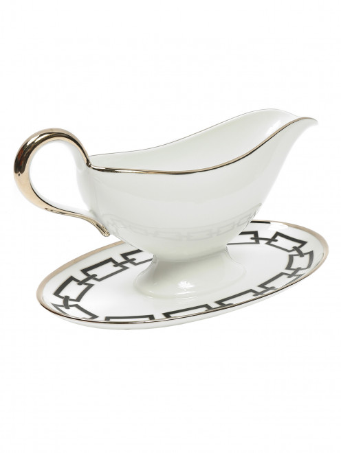Соусник из фарфора с орнаментом и серебряной окантовкой Ginori 1735 - Обтравка1