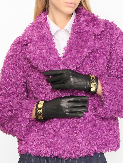 Перчатки из кожи с золотой фурнитурой Moschino - МодельОбщийВид