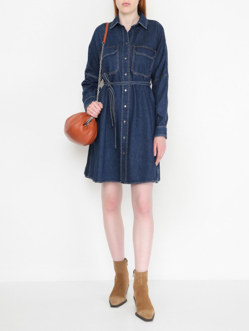 Платье из денима с поясом Weekend Max Mara - МодельОбщийВид