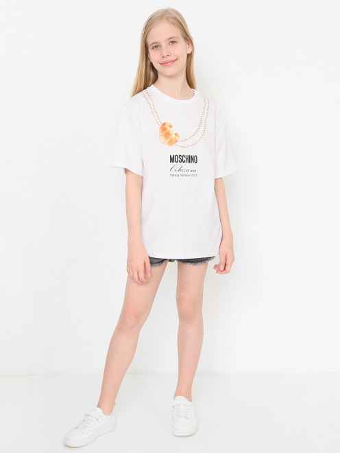 Футболка из хлопка с принтом Moschino - МодельОбщийВид