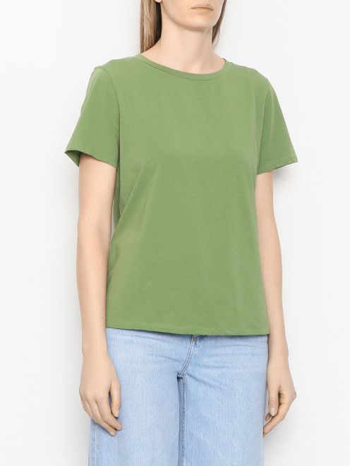 Однотонная футболка из хлопка с круглым вырезом Weekend Max Mara - МодельВерхНиз
