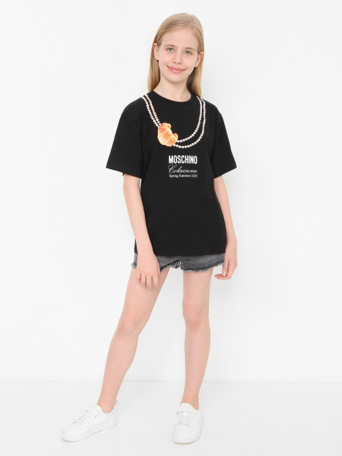 Футболка из хлопка с принтом Moschino - МодельОбщийВид