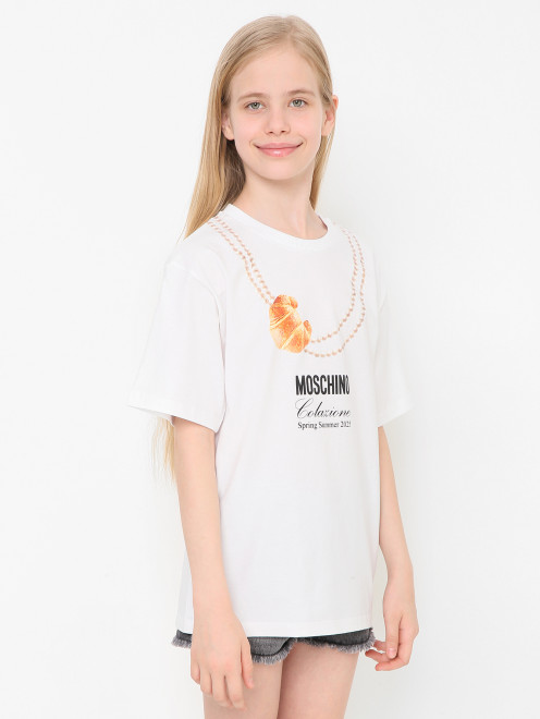 Футболка из хлопка с принтом Moschino - МодельВерхНиз