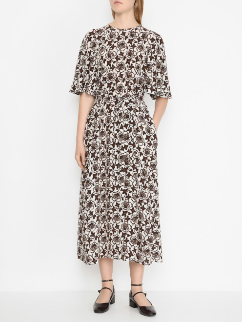Платье-миди из шелка с узором Weekend Max Mara - МодельВерхНиз