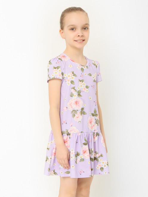 Трикотажное платье с цветочным узором MONNALISA - МодельВерхНиз