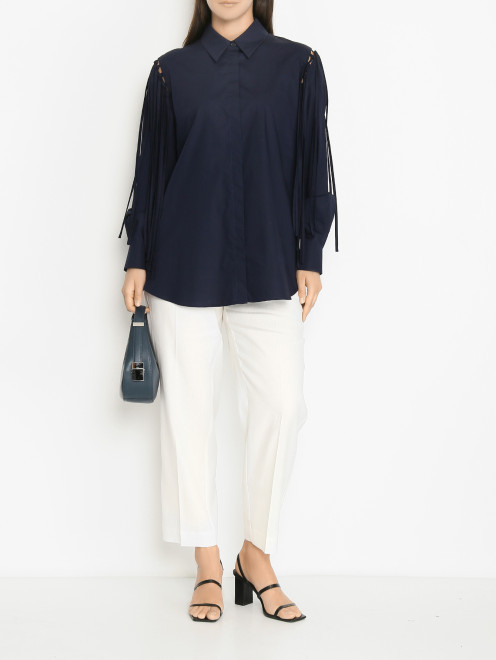 Однотонная рубашка из хлопка с декоративными узлами на рукавах Marina Rinaldi - МодельОбщийВид