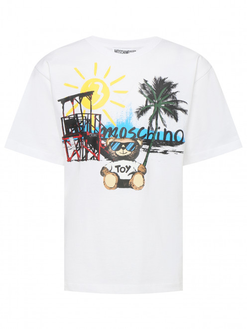 Футболка из хлопка с принтом Moschino - Общий вид