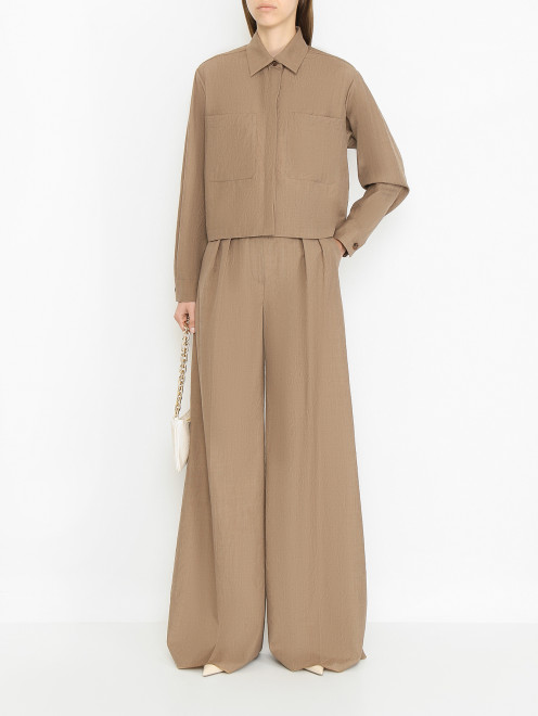 Шерстяные брюки из жатой ткани с защипами Max Mara - МодельОбщийВид