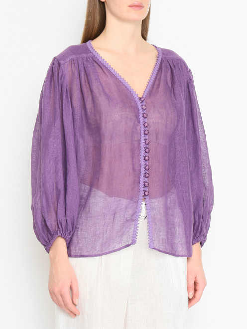 Блуза в бохо-стиле из льна Luisa Spagnoli - МодельВерхНиз