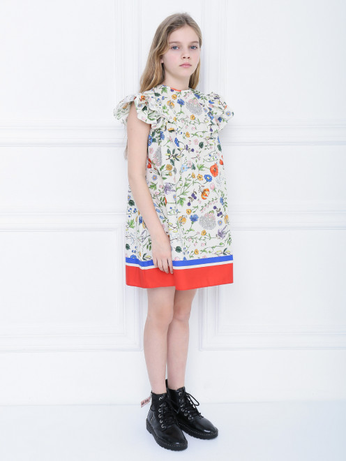 Платье хлопковое с цветочным узором Gucci - МодельВерхНиз