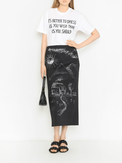 Юбка из хлопка с рисунком Moschino - МодельОбщийВид