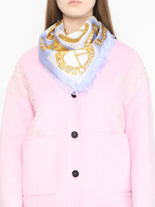 Платок из шелка с узором и бахромой Moschino - МодельОбщийВид