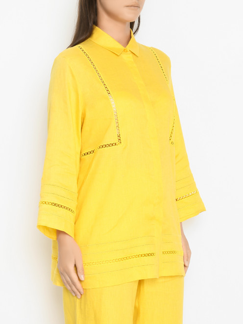 Однотонная рубашка из льна с вышивкой ришелье Marina Rinaldi - МодельВерхНиз