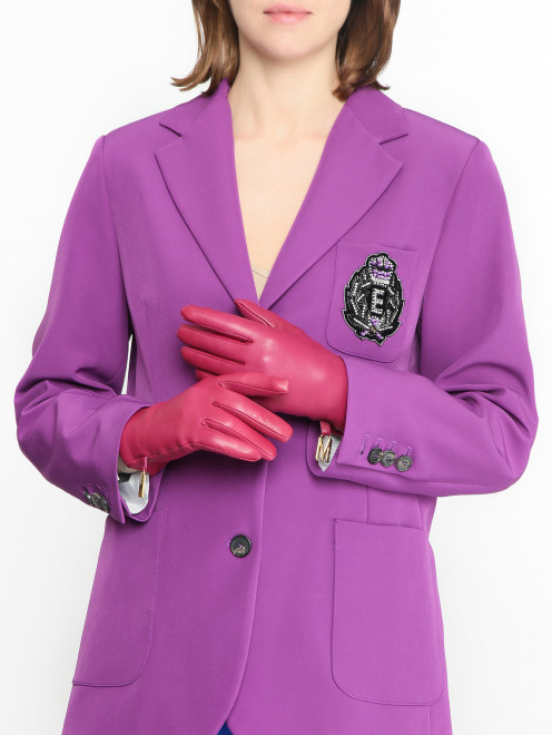 Перчатки из гладкой кожи с логотипом Moschino - МодельОбщийВид