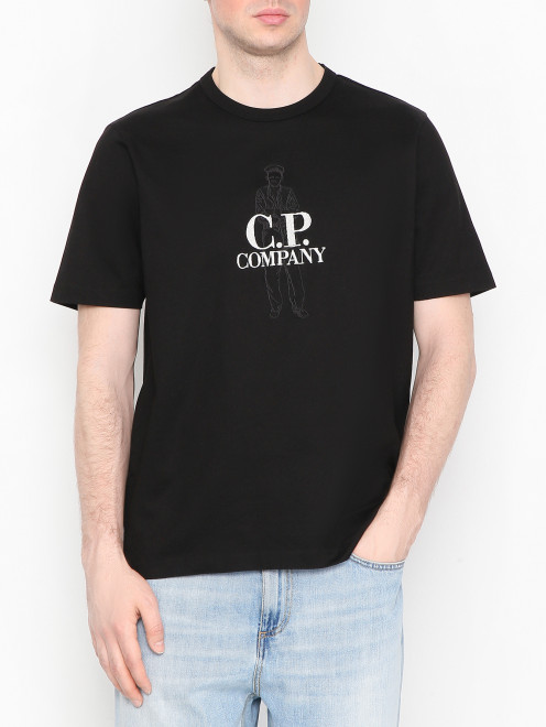 Футболка из хлопка с узором C.P. Company - МодельВерхНиз