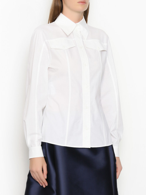Однотонная рубашка из хлопка с накладными карманами Alberta Ferretti - МодельВерхНиз