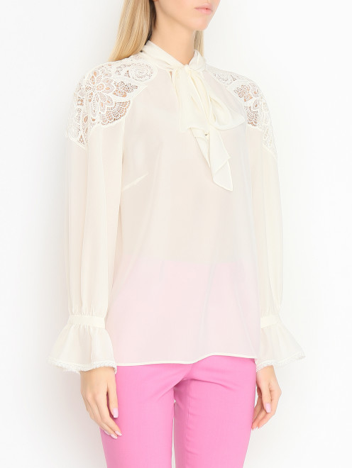 Блуза из шелка с кружевной вышивкой Luisa Spagnoli - МодельВерхНиз