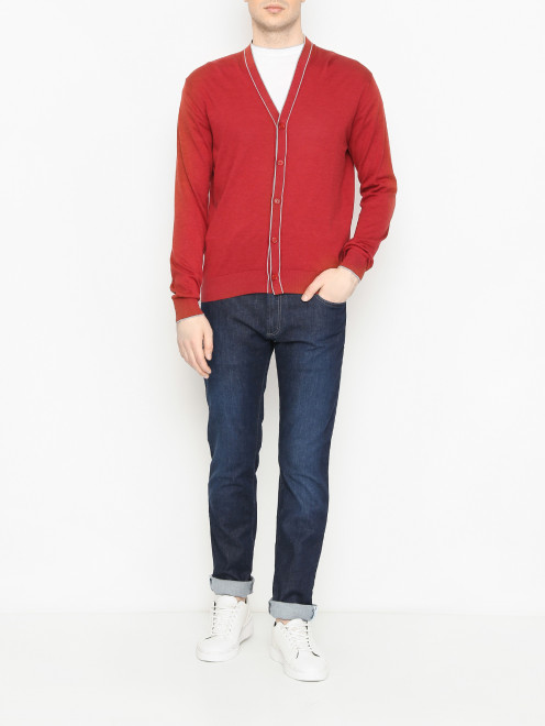Кардиган из шелка и хлопка с V-образным вырезом Doriani Cashmere - МодельОбщийВид