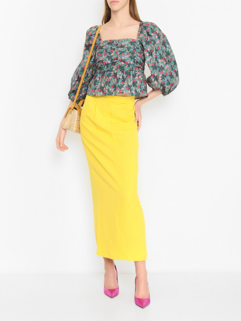 Блуза из хлопка с цветочным узором Weekend Max Mara - МодельОбщийВид
