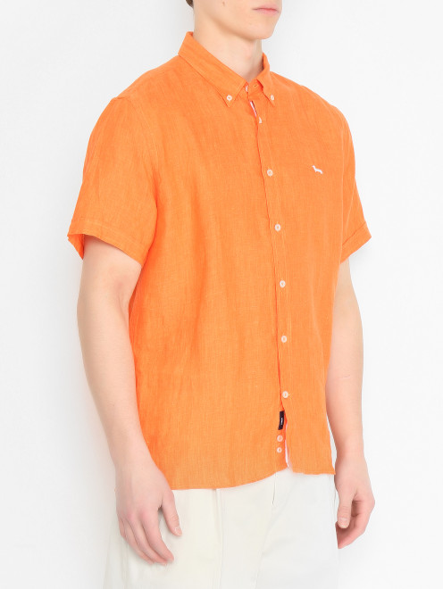 Однотонная рубашка из льна с коротким рукавом Harmont & Blaine - МодельВерхНиз