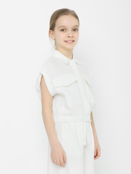 Льняная блуза с накладными карманами Gulliver Select - МодельВерхНиз