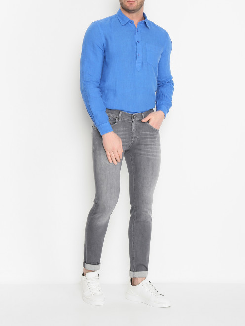 Однотонная рубашка из льна Blauer - МодельОбщийВид
