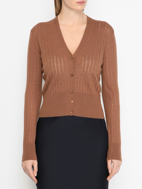 Кардиган из шелка и шерсти со стразами Max Mara - МодельВерхНиз