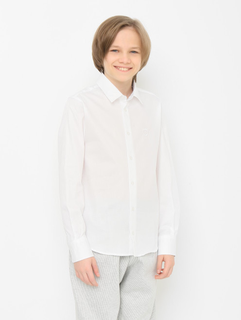 Хлопковая рубашка декорированная вышивкой Trussardi - МодельВерхНиз
