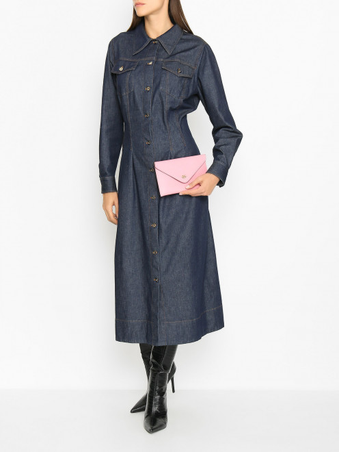 Клатч из гладкой кожи с логотипом Etro - МодельОбщийВид