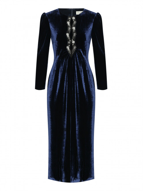 Платье-макси из бархата с разрезом, декорированное бисером Saloni - Общий вид