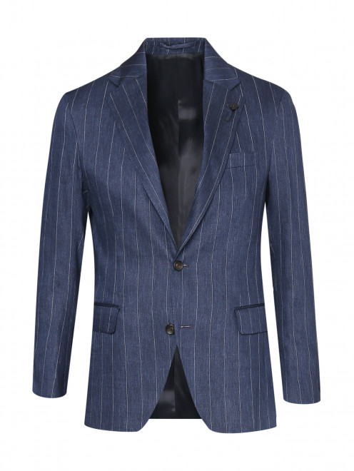 Пиджак однобортный из льна и хлопка с узором полоска LARDINI - Общий вид