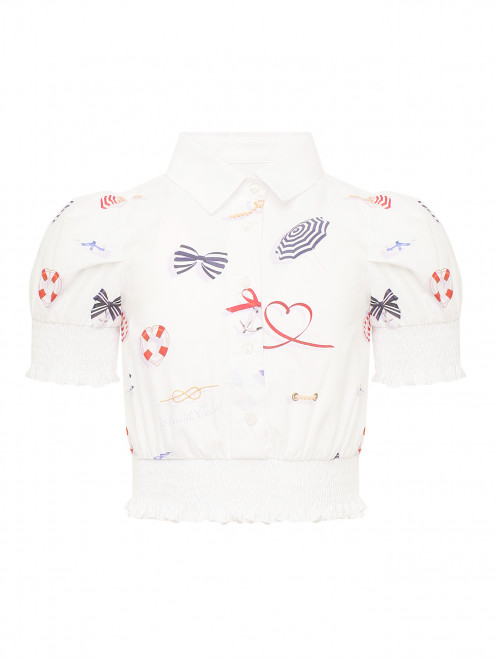 Блуза из хлопка декорированная ярким узором Lapin House - Общий вид