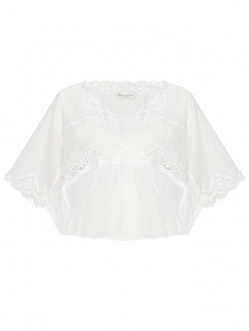 Блуза свободного кроя из хлопка с кружевом Ermanno Firenze - Общий вид
